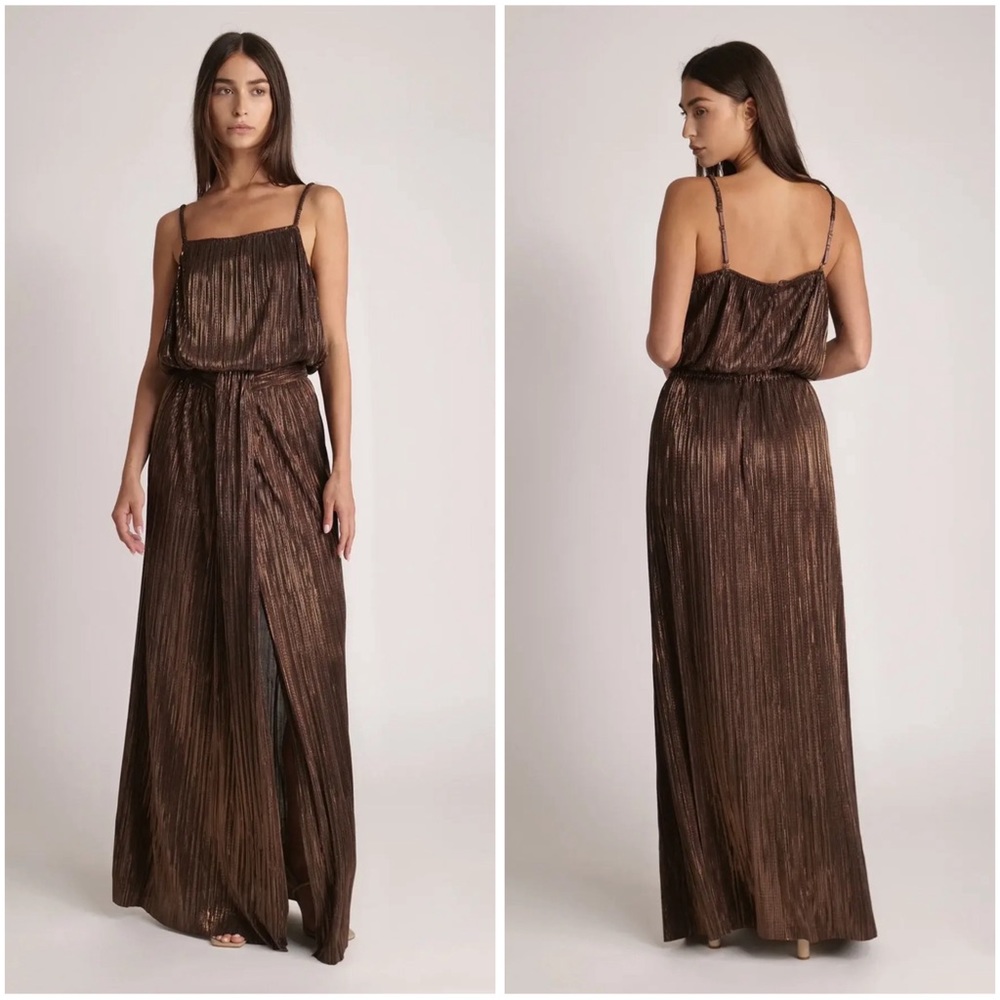 Sabina Musayev high-rise lamé maxi skirt in Brown